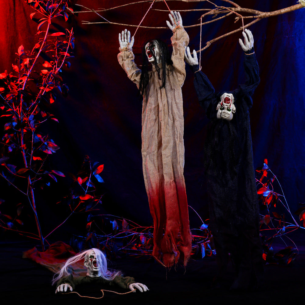 Tied Up Ghost Haunted House - Black Hair Yellow Coat