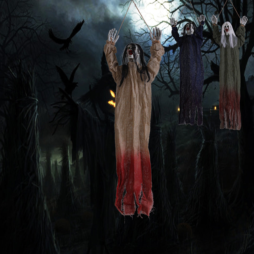 Tied Up Ghost Haunted House - Black Hair Yellow Coat