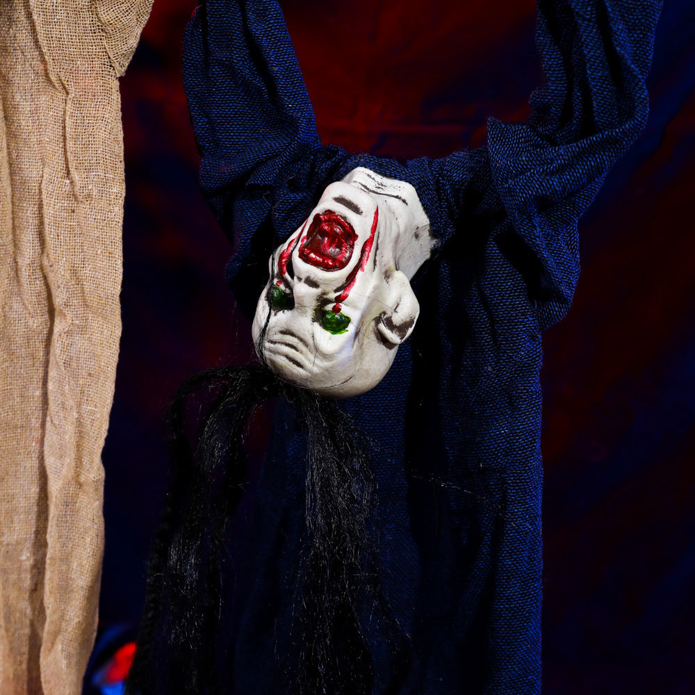 Tied Up Ghost Haunted House - Black Hair Blue Clothing