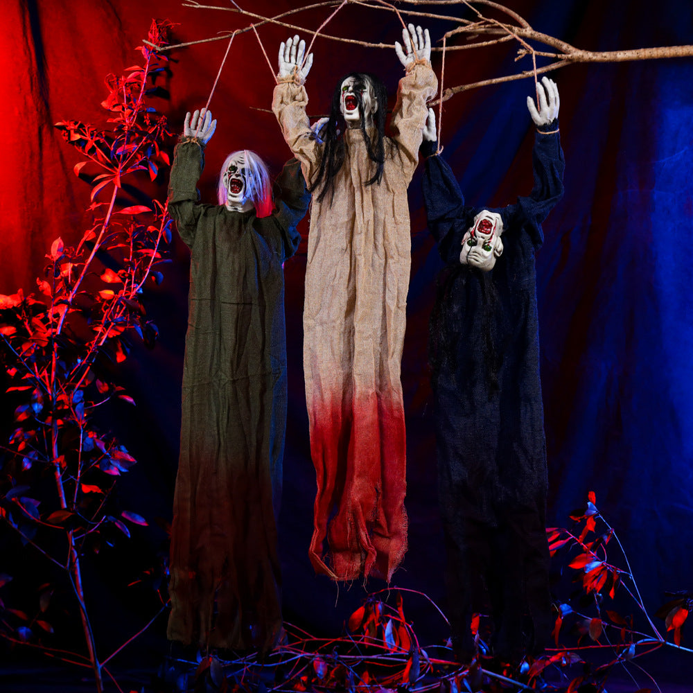 Tied Up Ghost Haunted House - Black Hair Yellow Coat