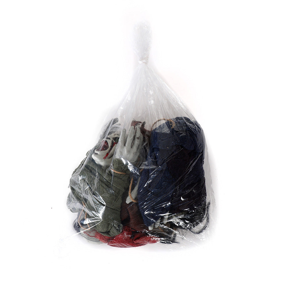 Tied Up Ghost Haunted House - Black Hair Blue Clothing