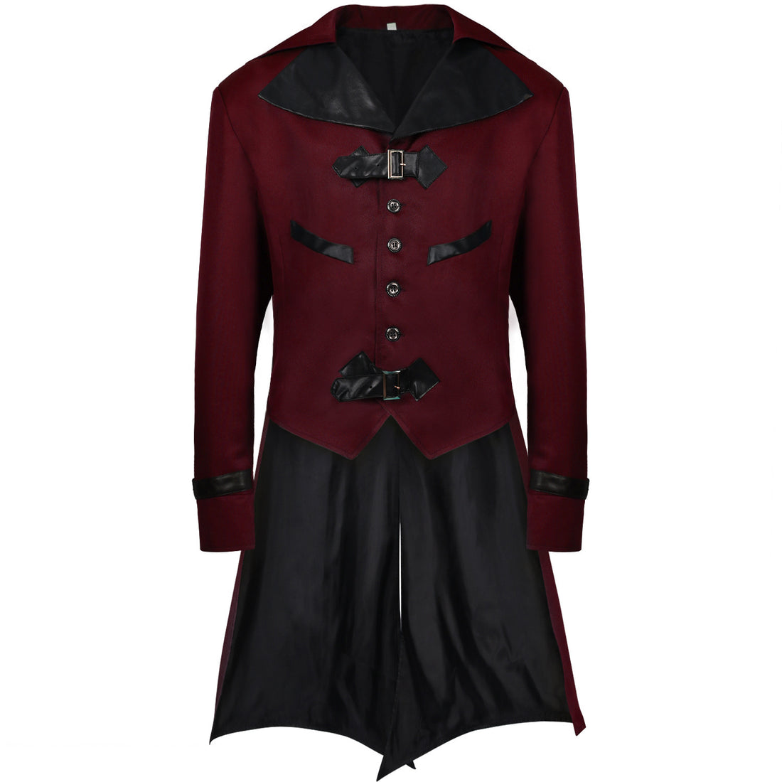 Gothic Punk Coat with Tail - Wine Red