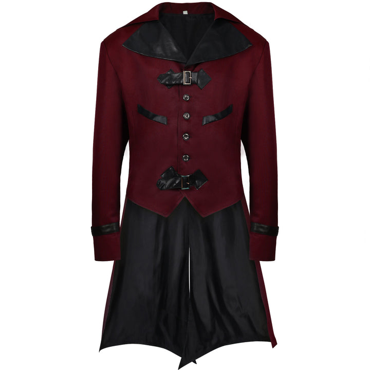 Gothic Punk Coat with Tail - Wine Red