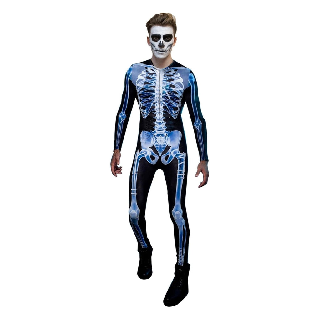 Halloween Long Sleeve Tights See-through Skeleton 3D Printed One-piece - Male
