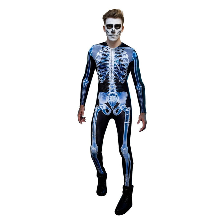 Halloween Long Sleeve Tights See-through Skeleton 3D Printed One-piece - Male