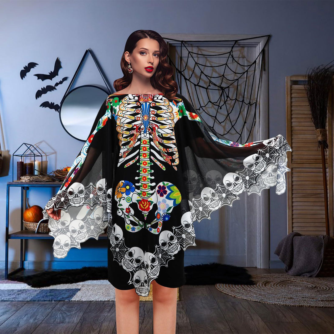 Halloween Skeleton Poncho - Day of the Dead