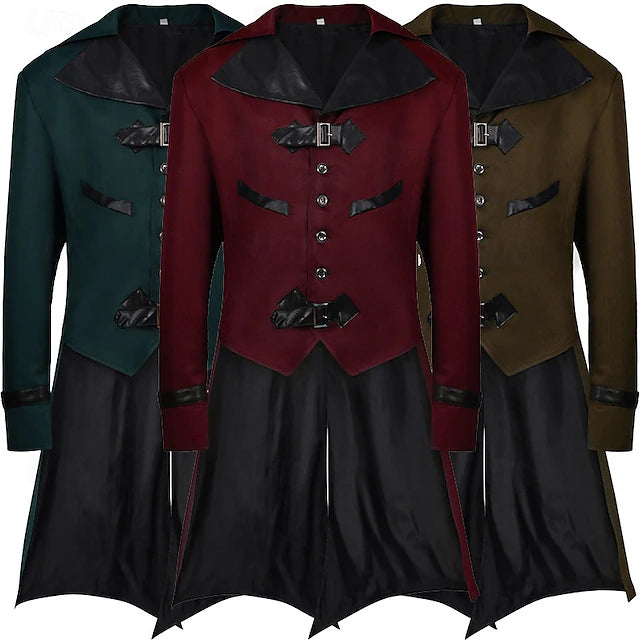 Gothic Punk Coat with Tail - Wine Red