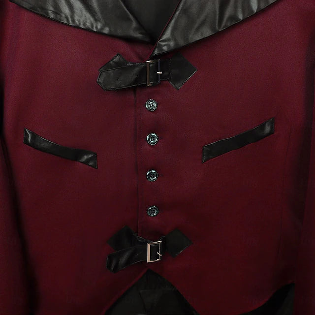 Gothic Punk Coat with Tail - Wine Red